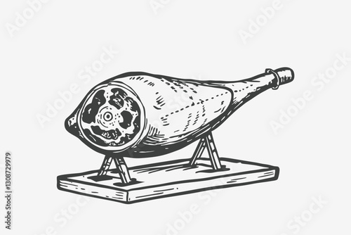 Fresh Natural Pork Meat Ham Template, Jamon or parma ham and knife isolated vector illustration