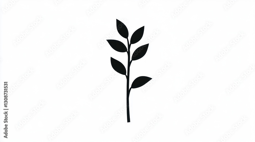 Fototapeta premium Simple plant sprig, white background, nature icon, website design