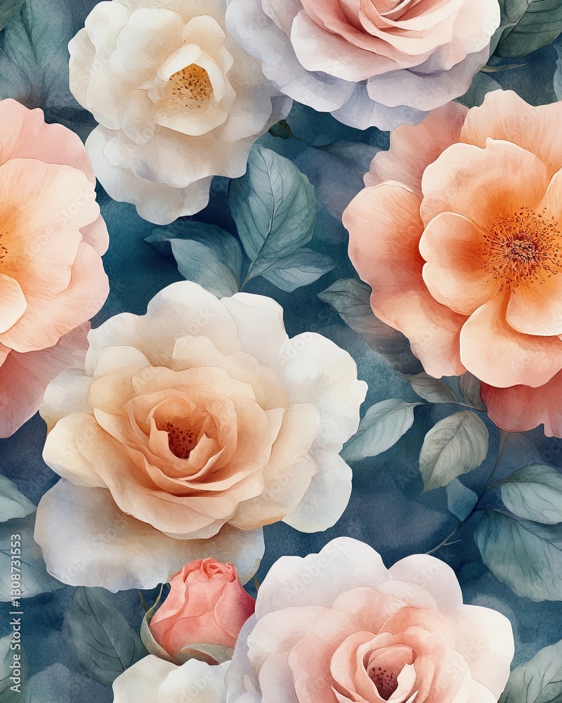 seamless pattern Delicate Nature-Inspired Watercolor Flower Design Vintage Botanical Watercolor Art Ai Generated