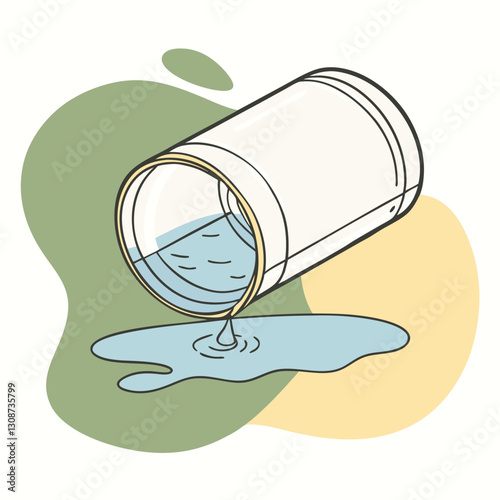 clean, minimalistic black and white line art illustration of a tilted cylindrical container pouring a thick 