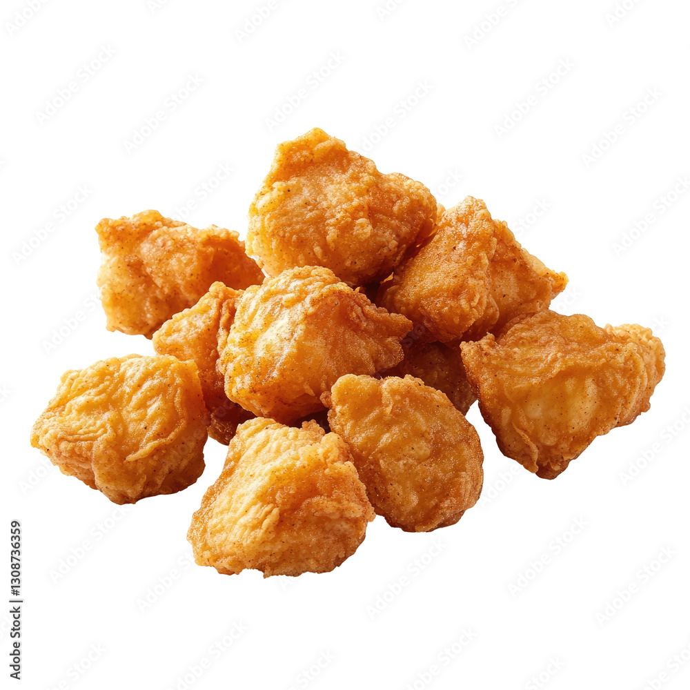 A small pile of crispy boneless fried chicken on transparent background