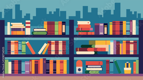 The walls of the library are lined with shelves upon shelves of wellloved books setting the perfect backdrop for the animated book club gathering.. Vector illustration