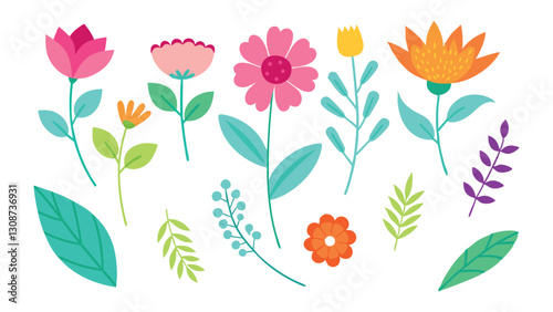 Bouquet set with Various Floral arrangements and colorful vector art. Collection of Spring-colorful Flower Elements vector