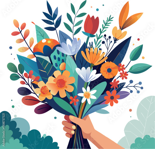 Hand-holding bouquet set Various Floral arrangements Colorful vector art