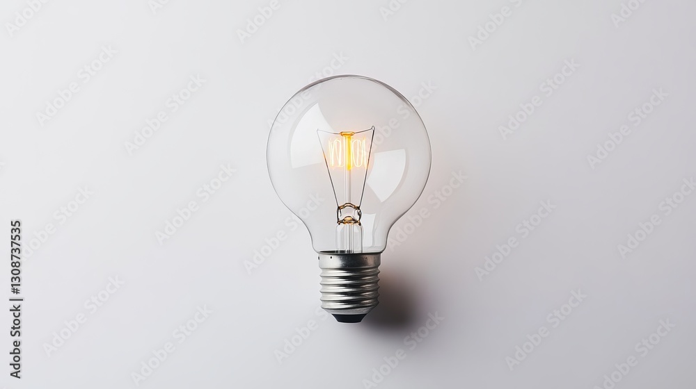 A single lightbulb is displayed against a white background, emphasizing simplicity and design A single lightbulb is displayed against a white background, emphasizing simplicity and design