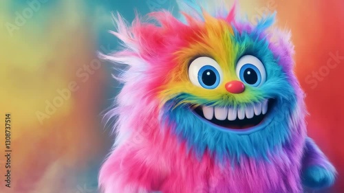 A charmingly vibrant, endearingly fluffy cute monster with a contagious smile, pastel colored and glowing with joy