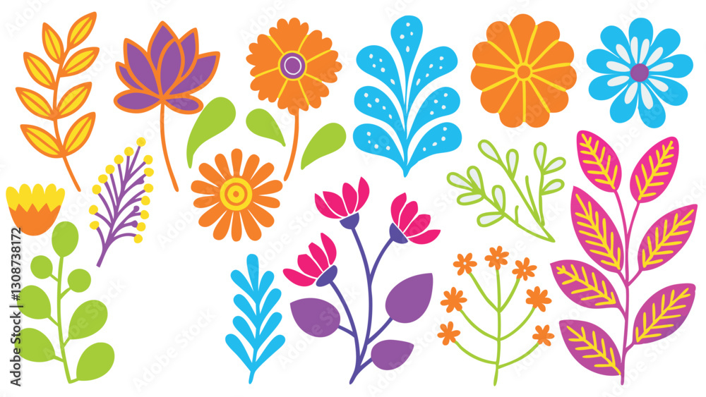 custom made wallpaper toronto digitalBouquet set with Various Floral arrangements and colorful vector art. Collection of Spring-colorful Flower Elements vector