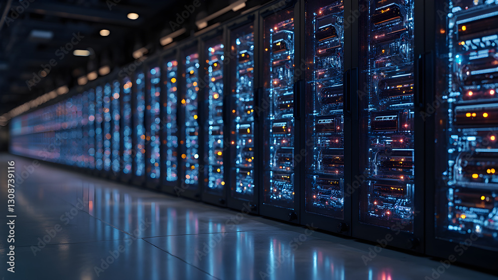 Advanced computing systems with LED lights. Tech startup innovation in AI and blockchain. Infrastructure for cutting-edge technology. Ultra-realistic tech environment design. Advanced computing systems with LED lights. Tech startup innovation in AI and blockchain. Infrastructure for cutting-edge technology. Ultra-realistic tech environment design.