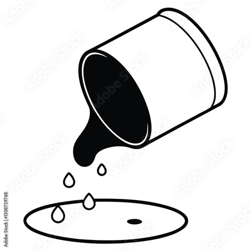 clean, minimalistic black and white line art illustration of a tilted cylindrical container pouring a thick 