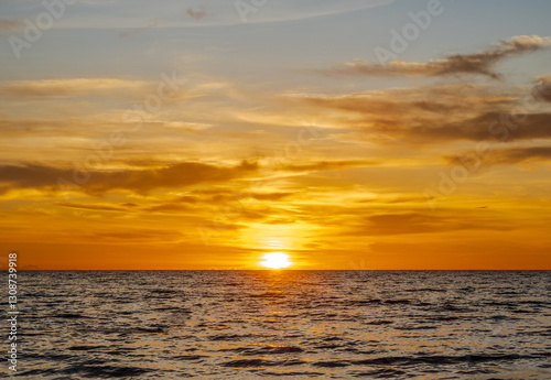 Photography panorama landscape sunset look view horizon summer sea beach nobody wind soft wave cool holiday calm sky cloud evening day time calm nature tropical ocean water travel island Thailand