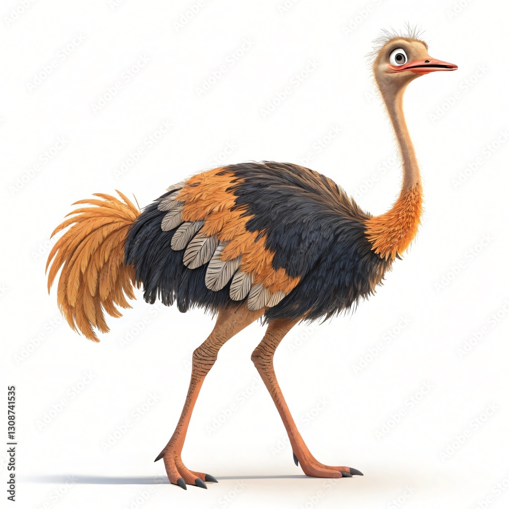 Fototapeta premium Adorable Cartoon Ostrich Walking Bird African Wildlife 3D Rendered Illustration