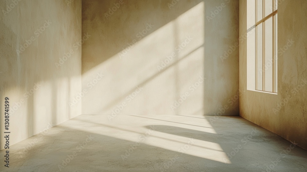 Fototapeta premium Interior scene showcasing light and shadow from window rays