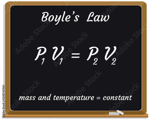 Boyle's law on a black chalkboard. Education. Science. Formula. Vector illustration.