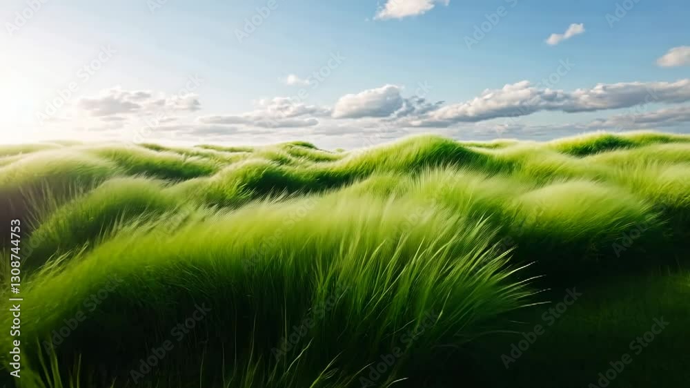 Green tall grass blowing in the wind. video 3d animation cartoon