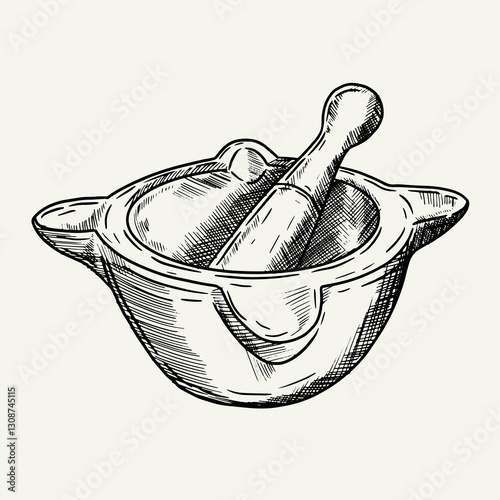 Hand draw vector Illustration of mortar and pestle