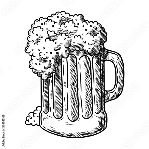 Hand draw vector Illustration of mug of beer, bar drink, alcohol, party