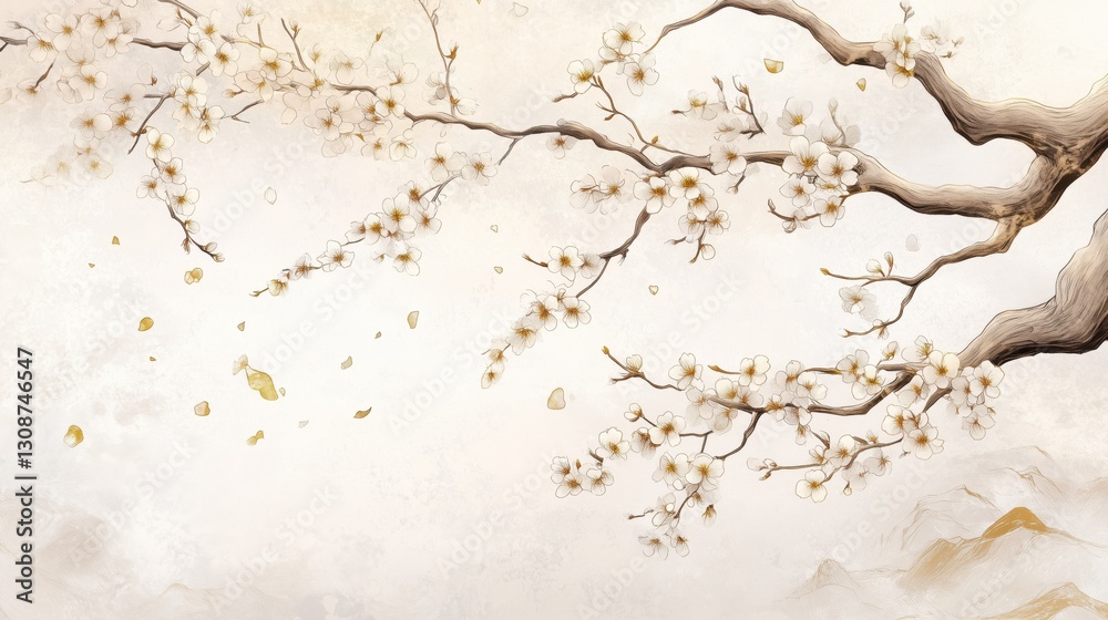 Fototapeta premium Minimal White Blossom Branch Background