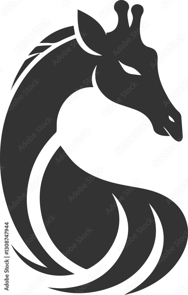Fototapeta premium Giraffe turning its head backward vector silhouette