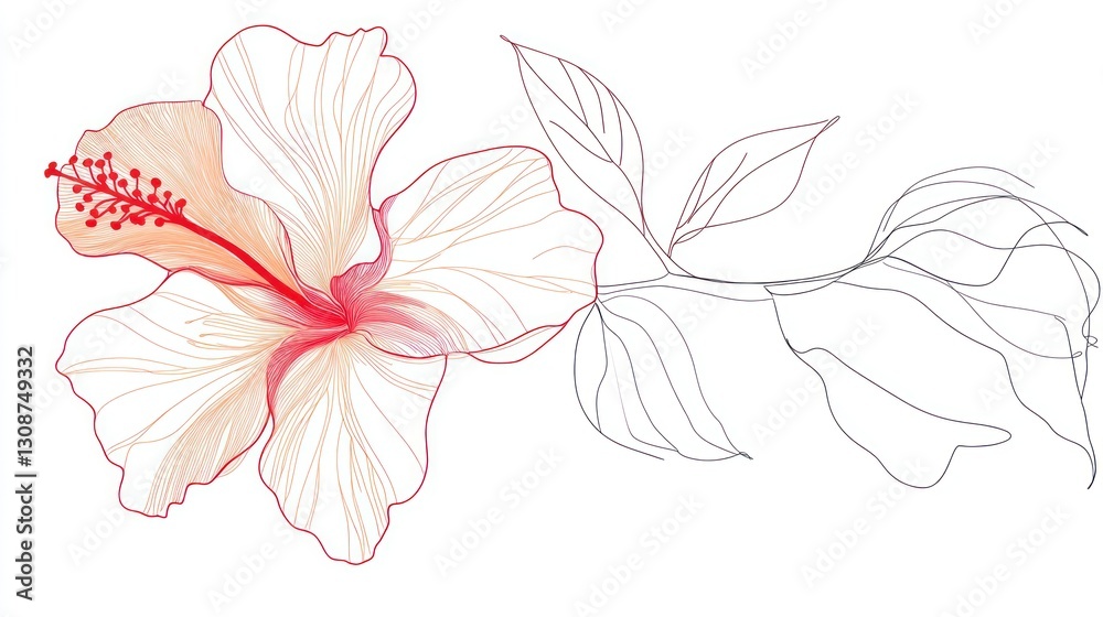 Delicate hibiscus flower illustration with line art. Delicate hibiscus flower illustration with line art.
