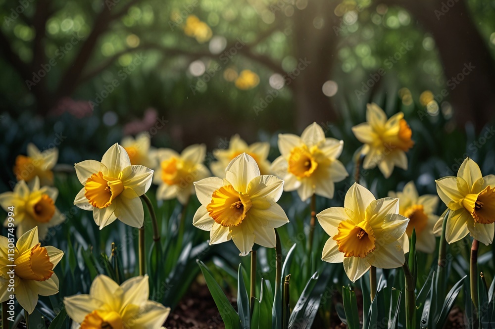 Serene Daffodils with Dewdrops in Soft Morning Light V7 Serene Daffodils with Dewdrops in Soft Morning Light V7