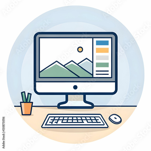 A PC icon represents a personal computer, often used to signify a desktop, application,
