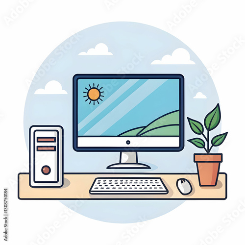 A PC icon represents a personal computer, often used to signify a desktop, application,