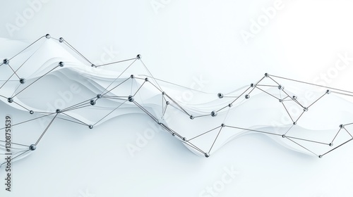 Abstract geometric network of interconnected nodes and lines on a white background, representing digital data flow.