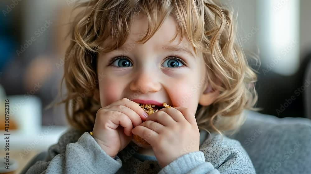 With a beaming smile, a young child indulges in a nutritious reduced-sugar snack. The inviting ambiance of a quaint cafe adds warmth to the joyful moment as natural light floods in. With a beaming smile, a young child indulges in a nutritious reduced-sugar snack. The inviting ambiance of a quaint cafe adds warmth to the joyful moment as natural light floods in.