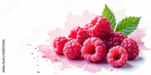 Cluster of raspberries, watercolor wash, white backdrop, group, painting