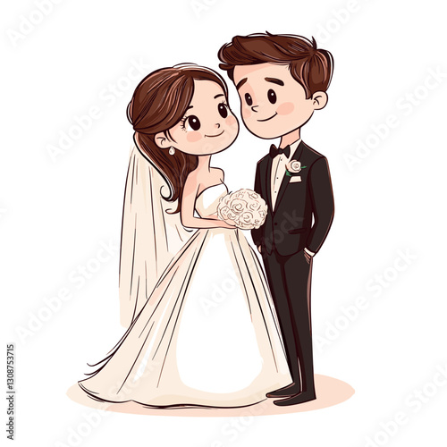 romantic wedding couple bride and groom vector illustration