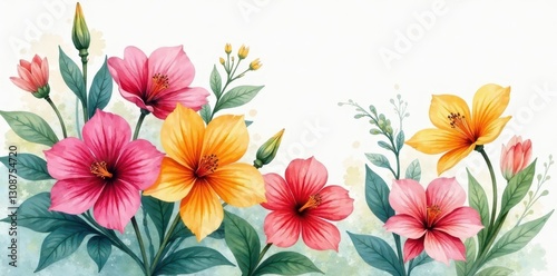 Loose, expressive watercolor strokes depict lush bouquet , design, art