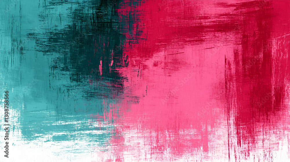 Obraz premium Abstract vibrant texture of teal and pink color with dynamic brush strokes and rough surface patterns for artistic backgrounds