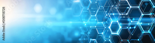 Abstract futuristic background with hexagonal patterns and blue light effects, creating modern and technological feel