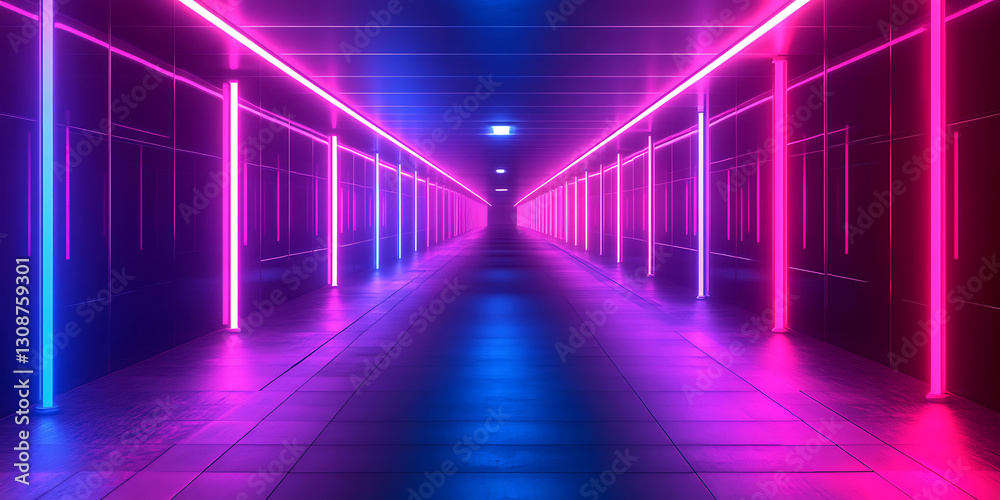 Neon Hallway Wallpaper Background Image in 8K Super Realistic for Sci-Fi, Cyberpunk, or Futuristic Themes Neon Hallway Wallpaper Background Image in 8K Super Realistic for Sci-Fi, Cyberpunk, or Futuristic Themes