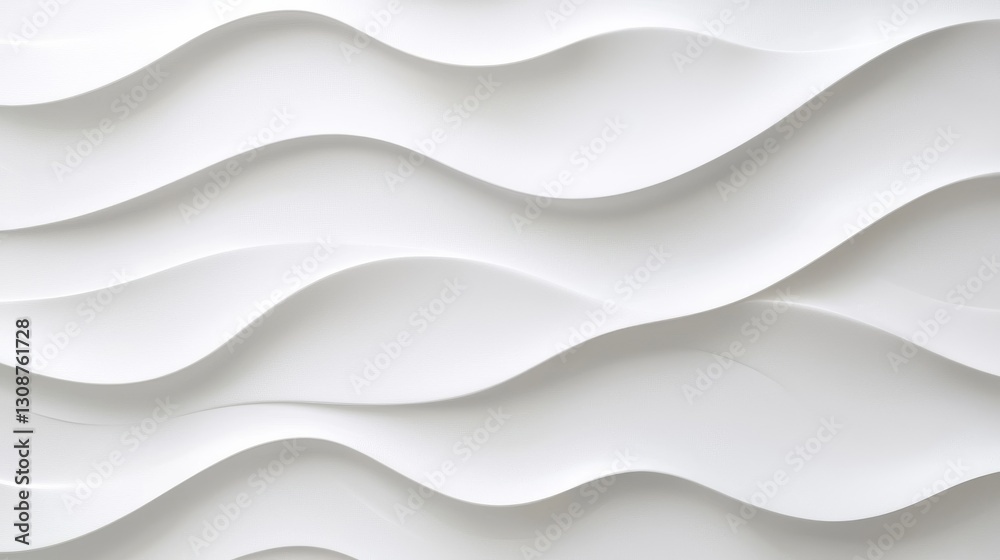 Obraz premium Abstract white wavy 3D pattern background with soft curves and shadows.
