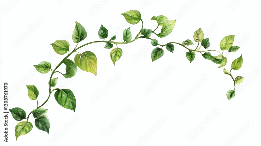 Green Vine with Elegant Leaves on a White Background for Design Use Green Vine with Elegant Leaves on a White Background for Design Use