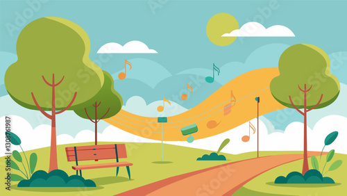 The soft breeze carrying the sweet notes of the orchestras strings throughout the park.. Vector illustration