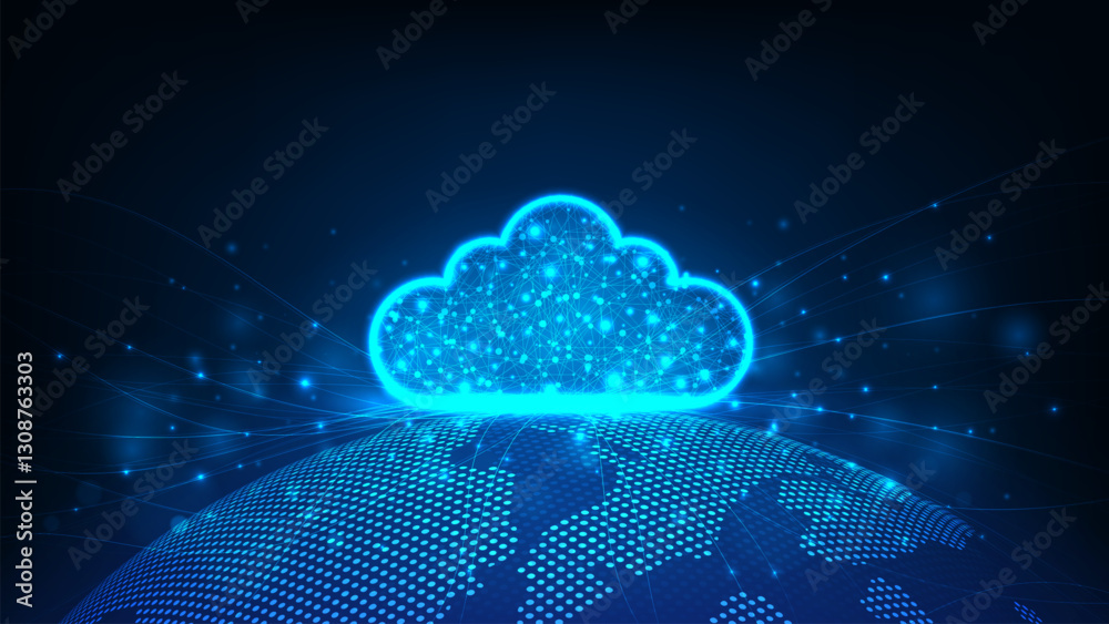 Cloud technology concepts network at center. Digital circuit board above the global Earth. Cloud technology concepts network at center. Digital circuit board above the global Earth.