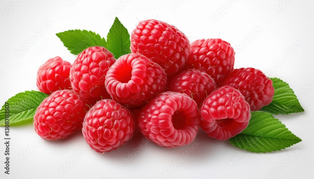 Fresh red raspberries with vivid color and a crisp green leaf, isolated on a clean white background. Ideal for food packaging, health ads, and organic product designs.
Fresh red raspberries with vivid color and a crisp green leaf, isolated on a clean white background. Ideal for food packaging, health ads, and organic product designs.