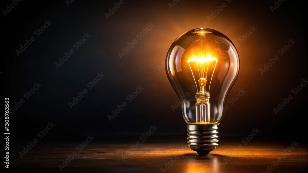 A bright light bulb with a warm glow illuminates the darkness on a black background, casting an eerie ambiance A bright light bulb with a warm glow illuminates the darkness on a black background, casting an eerie ambiance