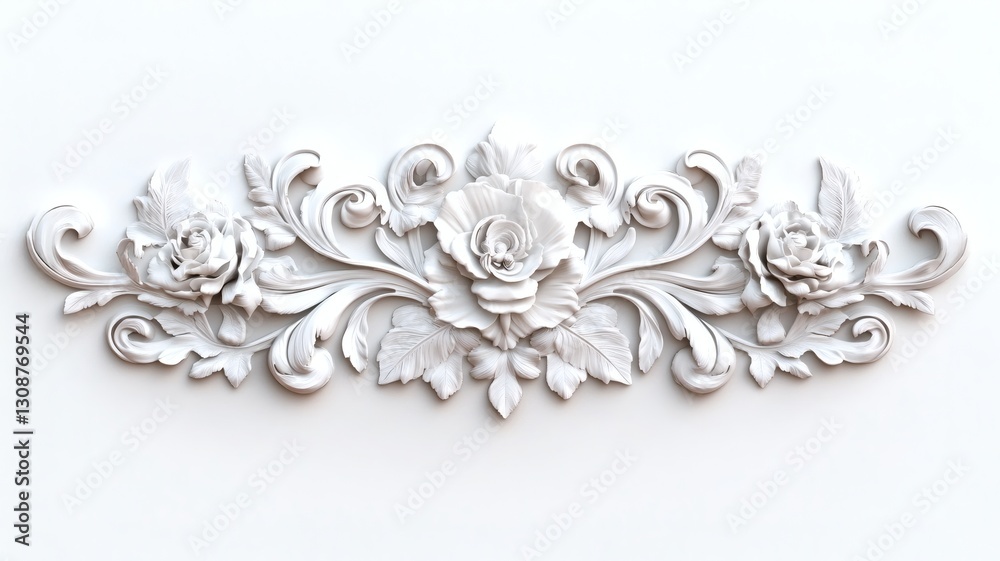 Obraz premium Elegant White Floral Relief Decoration for Home Interior Design