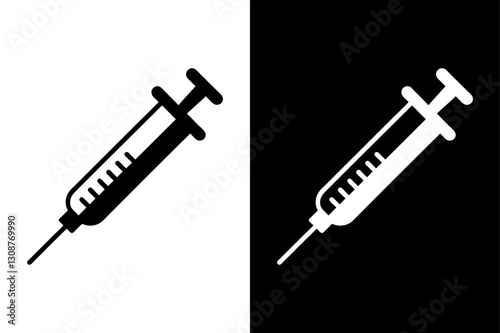 Vaccine Syringe Silhouette Clean Vector for Immunization & Healthcare Themes.