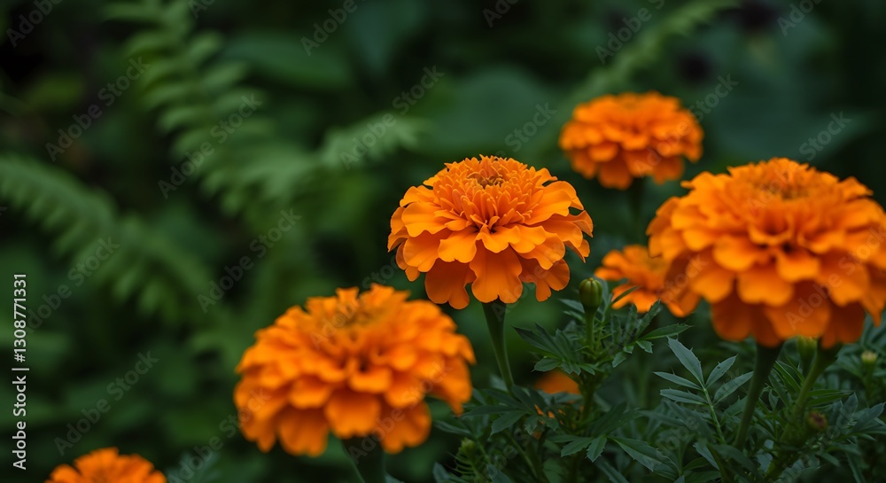 Vibrant Orange Marigolds Blooming in a Lush Garden AI Generated Vibrant Orange Marigolds Blooming in a Lush Garden AI Generated