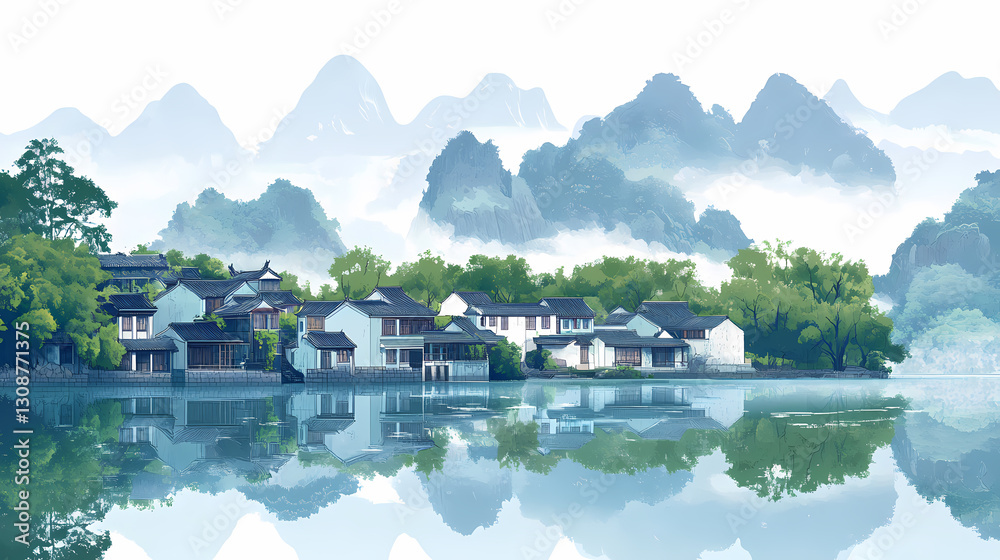 Fototapeta premium Misty mountains and rivers