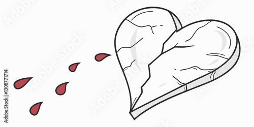 black and white image heart with cracks running through it.It visually represents broken heart or emotional pain.Articles about mental health,depression and anxiety