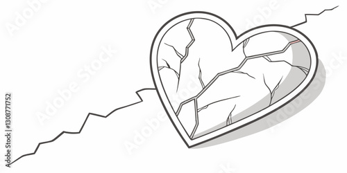 black and white image heart with cracks running through it.It visually represents broken heart or emotional pain.Articles about mental health,depression and anxiety