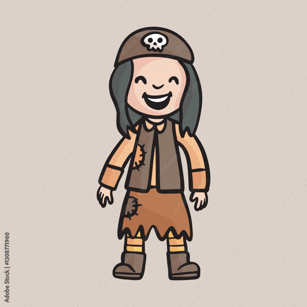 Obraz premium a female kid wearing Indian costume in outline flat vector design