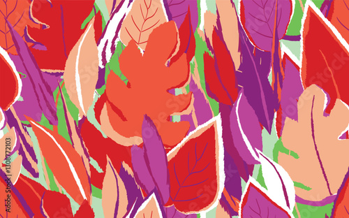 Floral seamless with hand drawn color exotic monstera leaves. Cute summer background. Tropic branches. Modern floral compositions. Fashion vector illustration for wallpaper, fabric, textile.