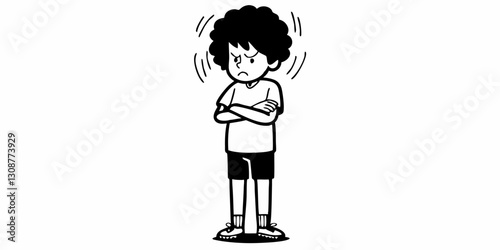 A child stands alone with arms crossed, looking frustrated or defiant. Best for parenting, psychology, and social issue blogs.