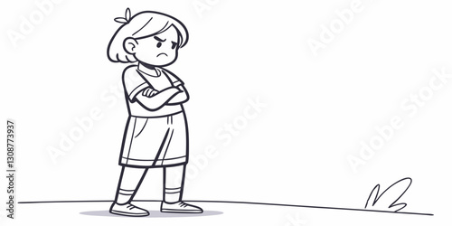 A child stands alone with arms crossed, looking frustrated or defiant. Best for parenting, psychology, and social issue blogs.